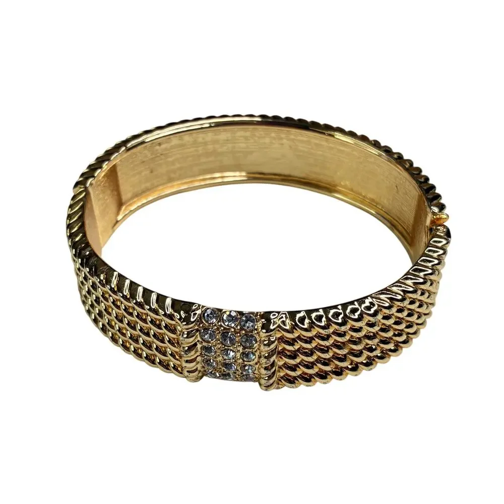Gold Rhinestone Cuff Hinged Bracelet